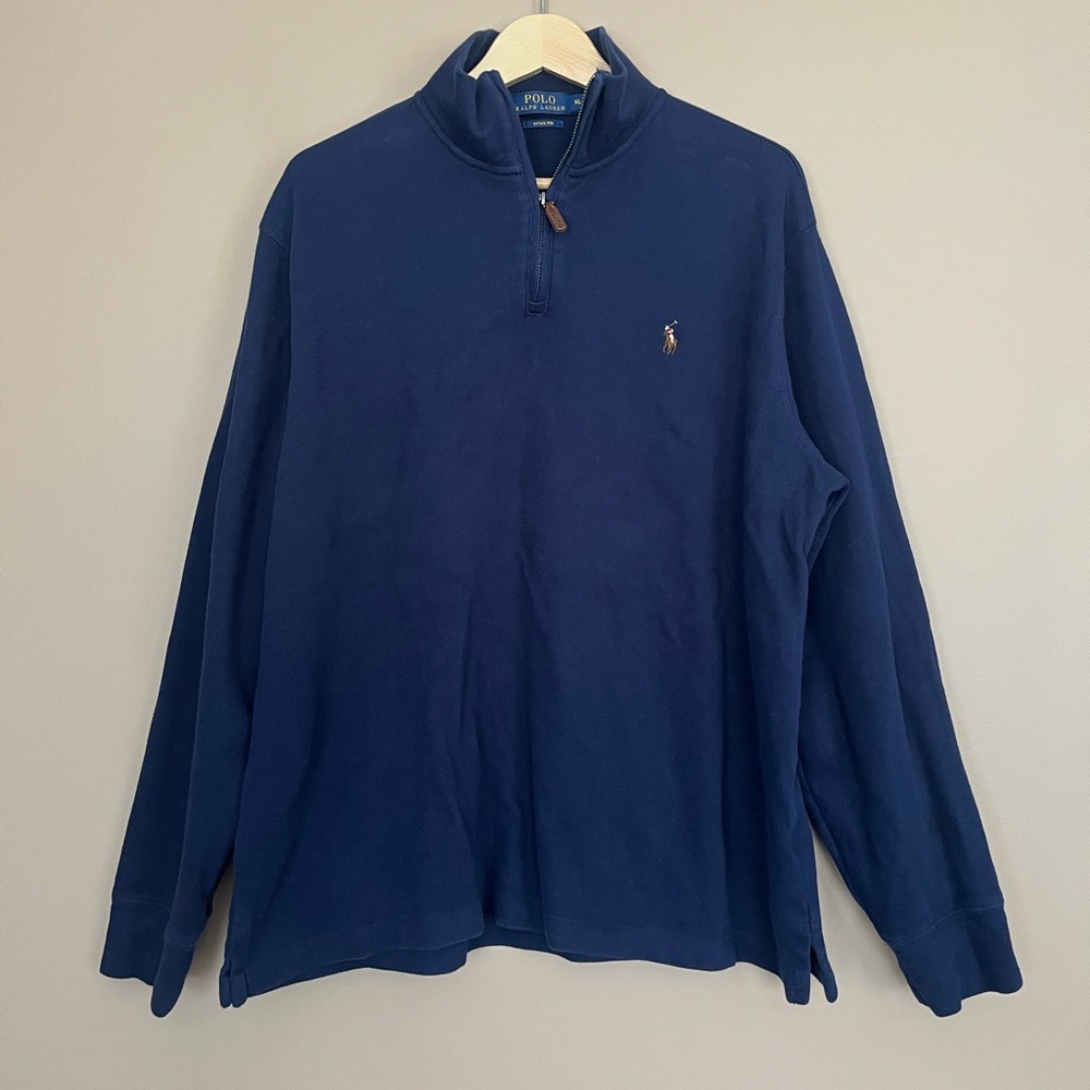 {Polo Ralph Lauren} Estate Rib 1/4 Zip Pullover Cotton Sweater in Navy - Mens XL
